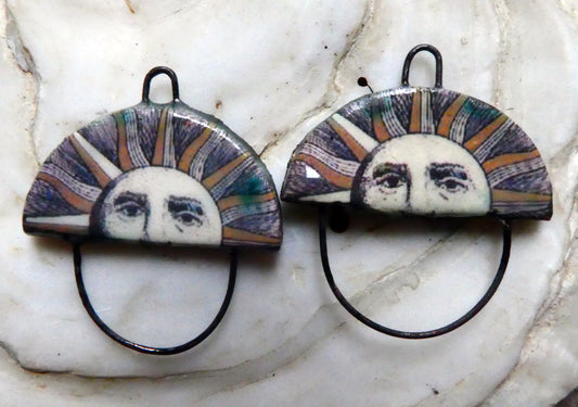 Ceramic Vintage Sun Decal Earring Connectors #2