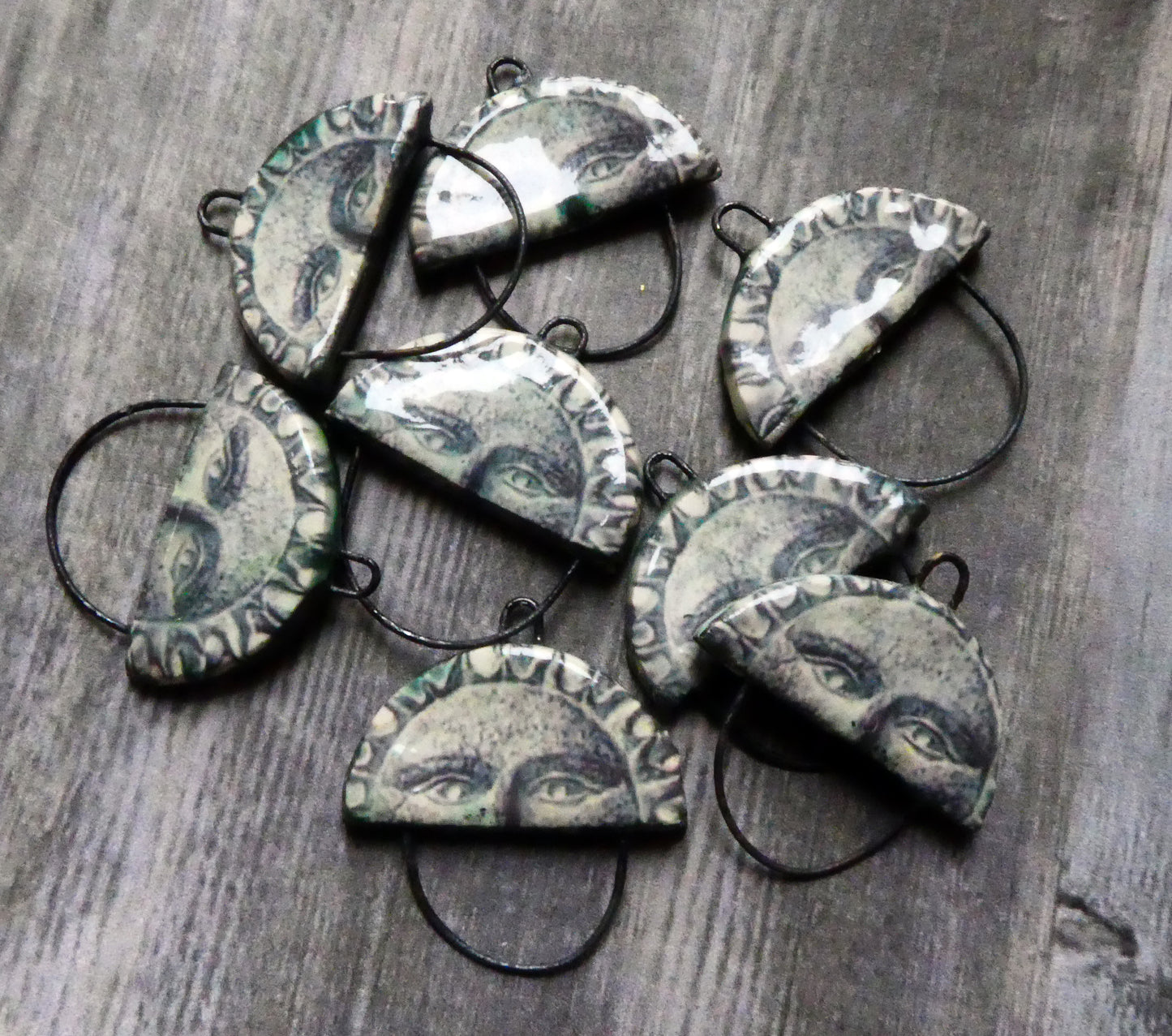 Ceramic Vintage Sun Decal Earring Connectors #3