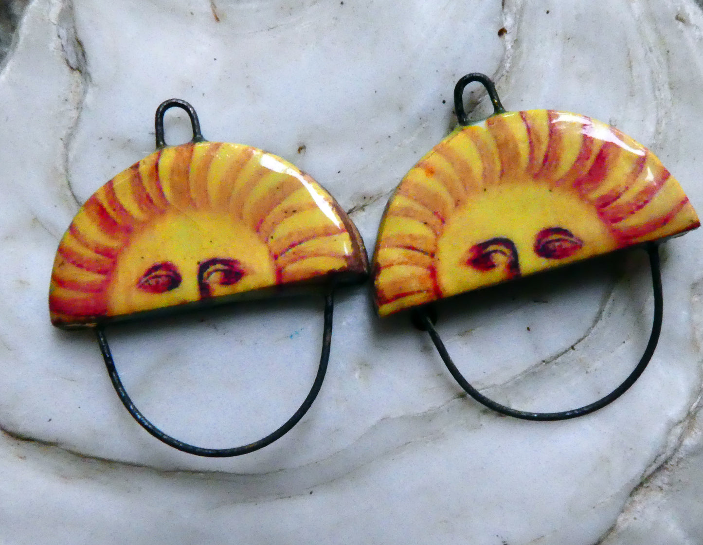 Ceramic Vintage Sun Decal Earring Connectors #4