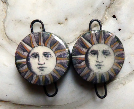 Ceramic Small  Vintage Sun Decal Earring Connectors #2