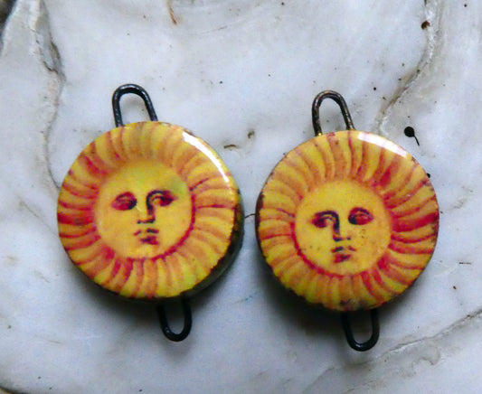 Ceramic Small  Vintage Sun Decal Earring Connectors #4