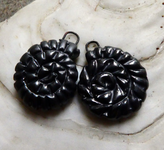 Ceramic Ammonite Earring Charms - Pewter