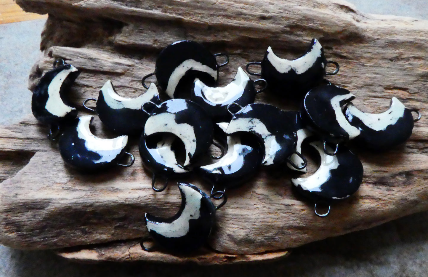 Ceramic Light and Dark Moon Earring Connectors