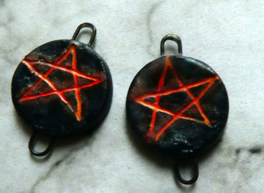Ceramic Pentagram Earring Connectors - Orange