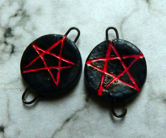 Ceramic Pentagram Earring Connectors - Red