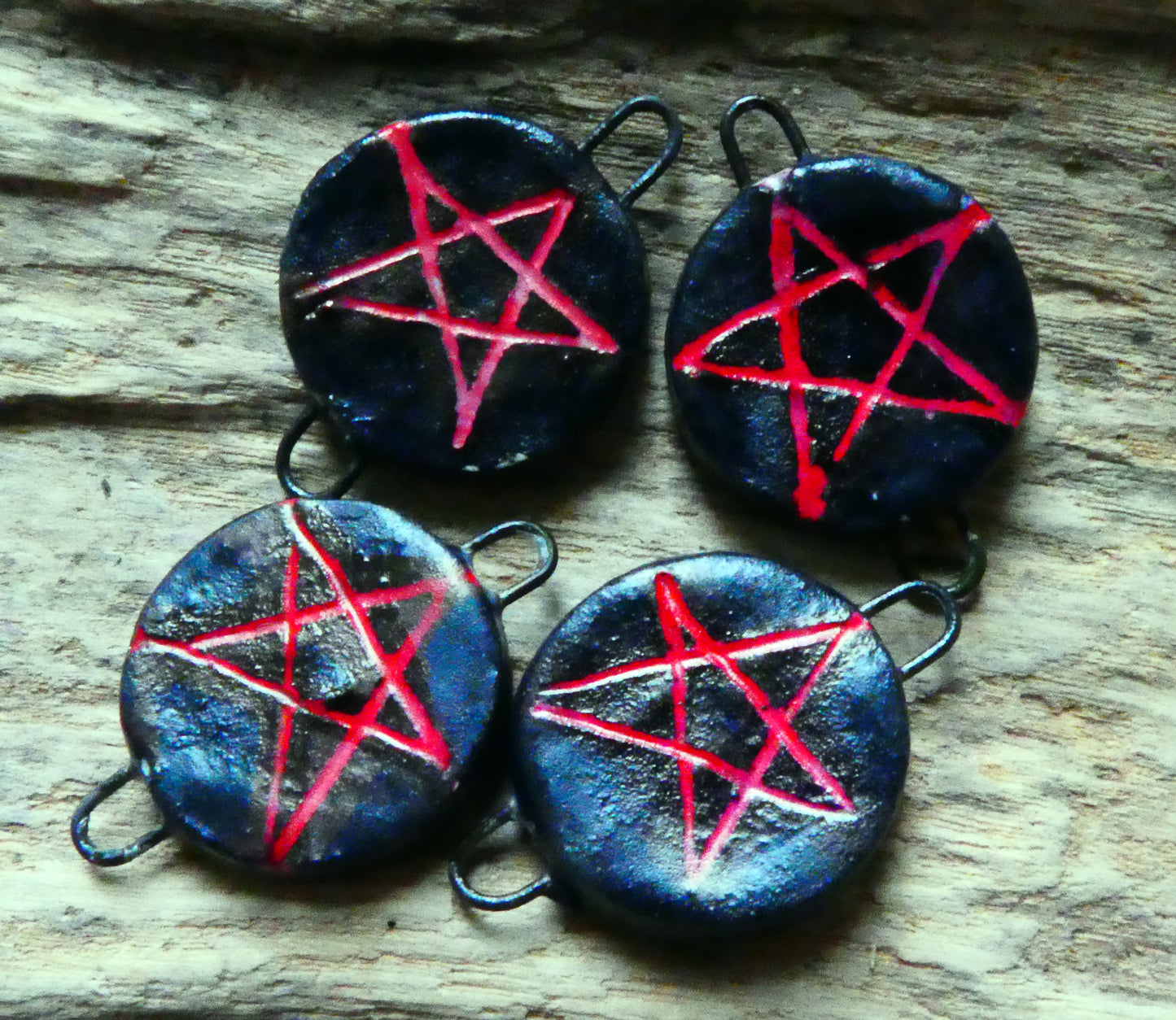 Ceramic Pentagram Earring Connectors - Red