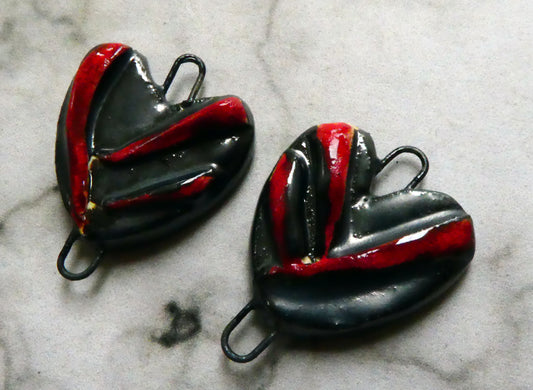 Ceramic Moulded Heart Earring Connectors - Pewter