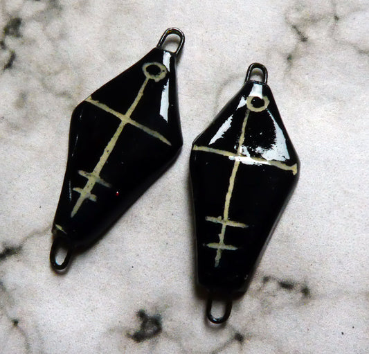 Ceramic Sgraffito Coffin Earring Connectors #5