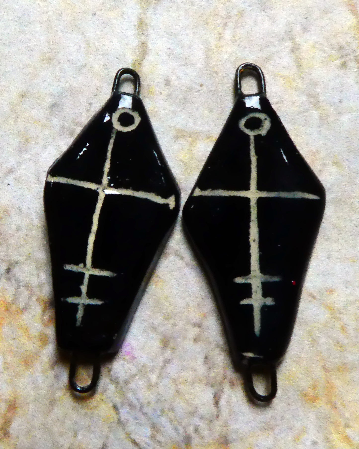 Ceramic Sgraffito Coffin Earring Connectors #5