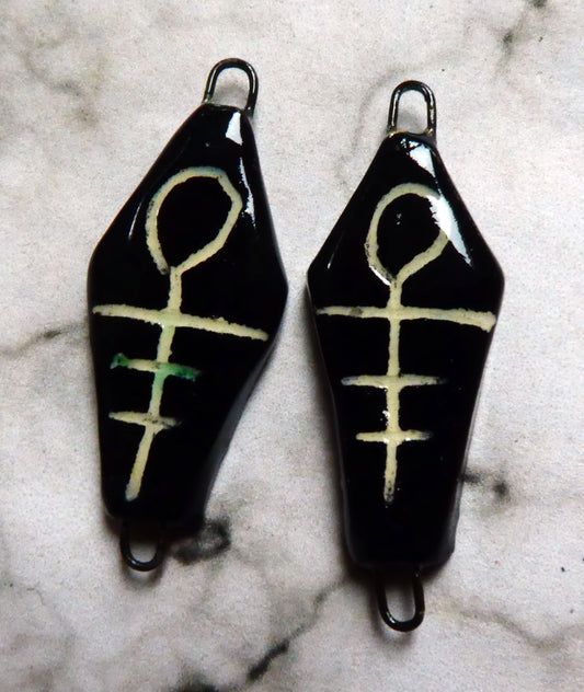 Ceramic Sgraffito Coffin Earring Connectors #6