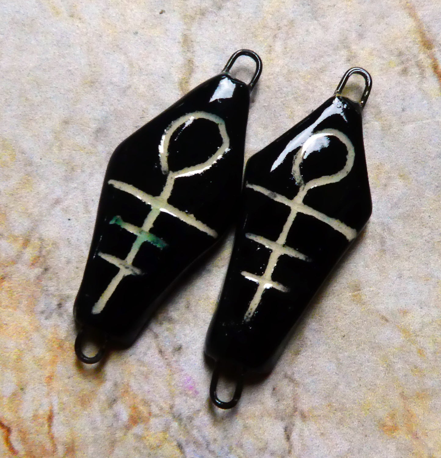 Ceramic Sgraffito Coffin Earring Connectors #6