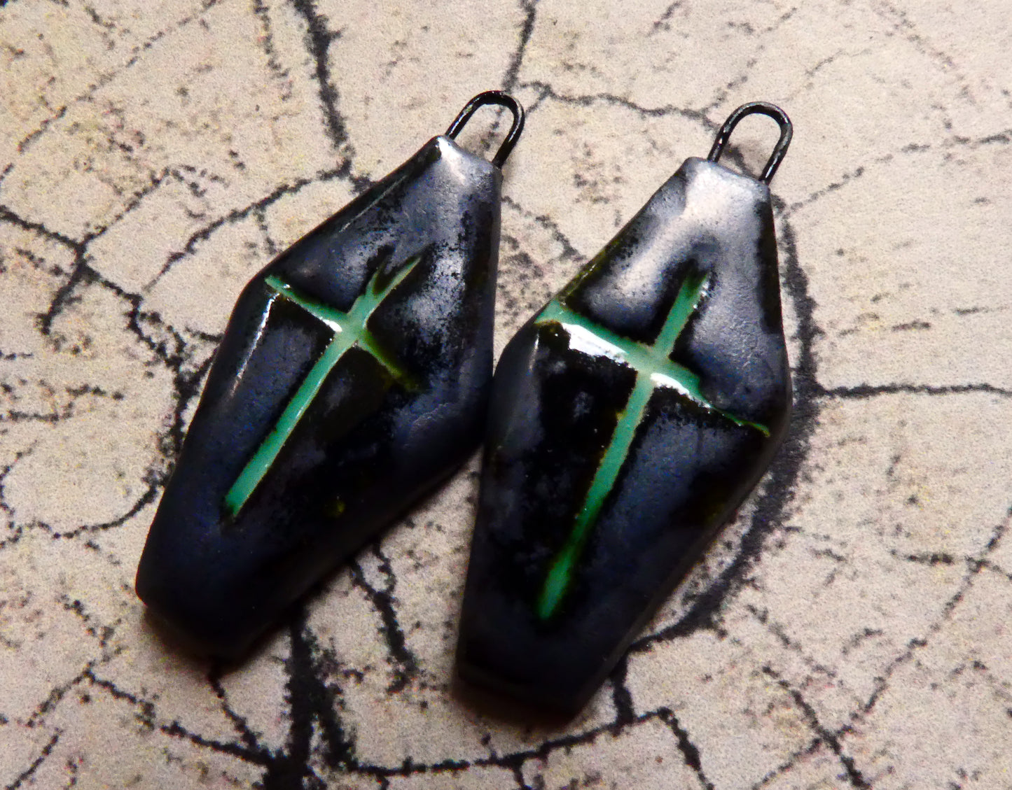 Ceramic Coffin Earring Charms - Pewter