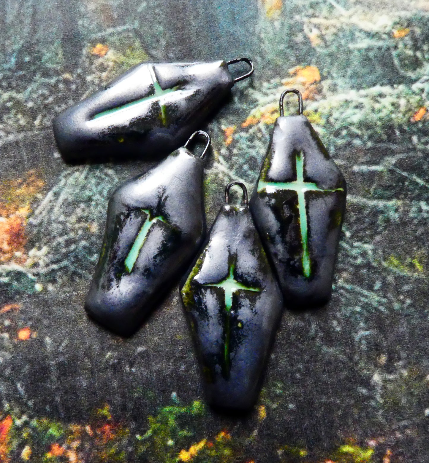 Ceramic Coffin Earring Charms - Pewter