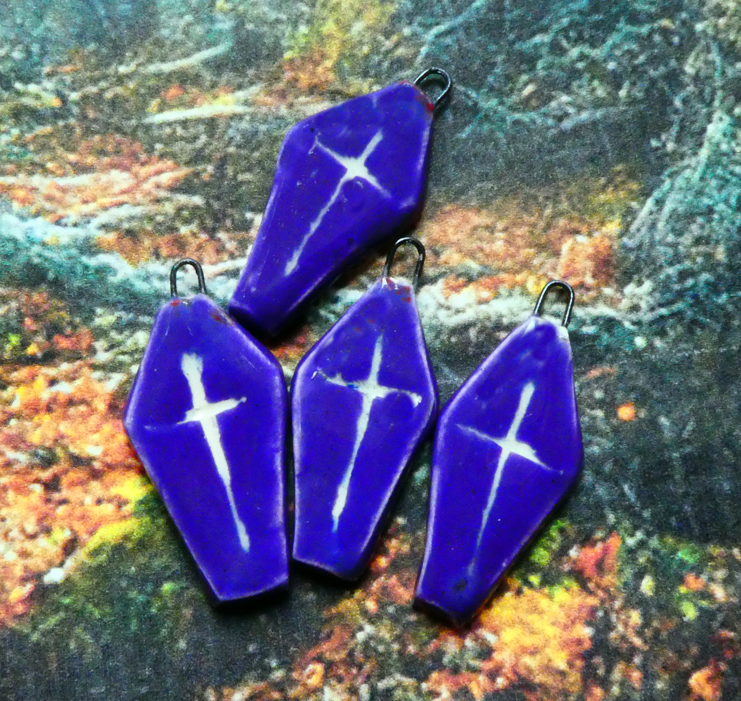 Ceramic Coffin Earring Charms - Dark Purple