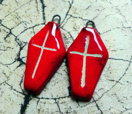 Ceramic Coffin Earring Charms - Red