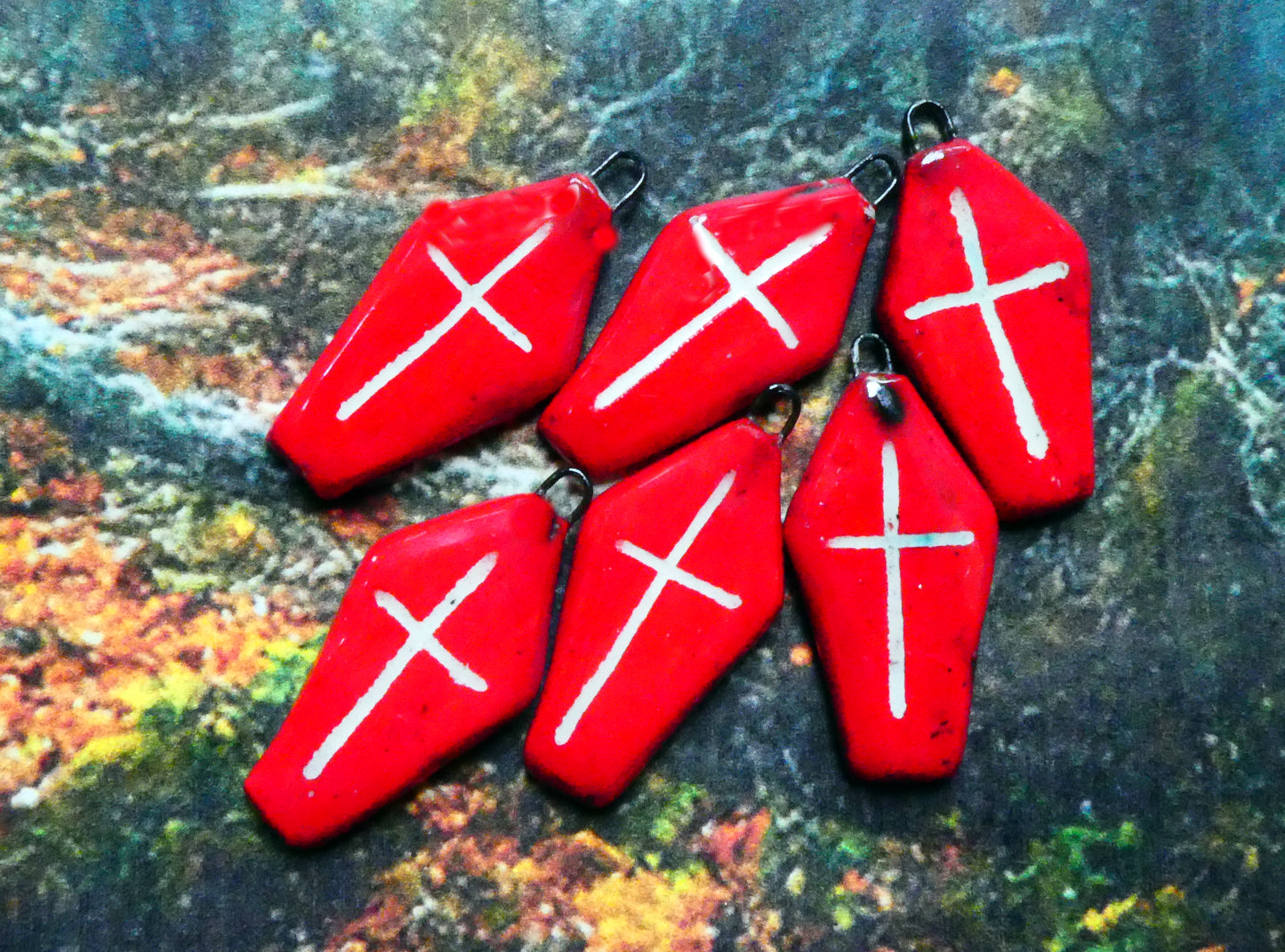 Ceramic Coffin Earring Charms - Red