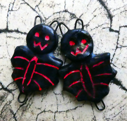 Ceramic Bat Earring Connectors - Matte and Red