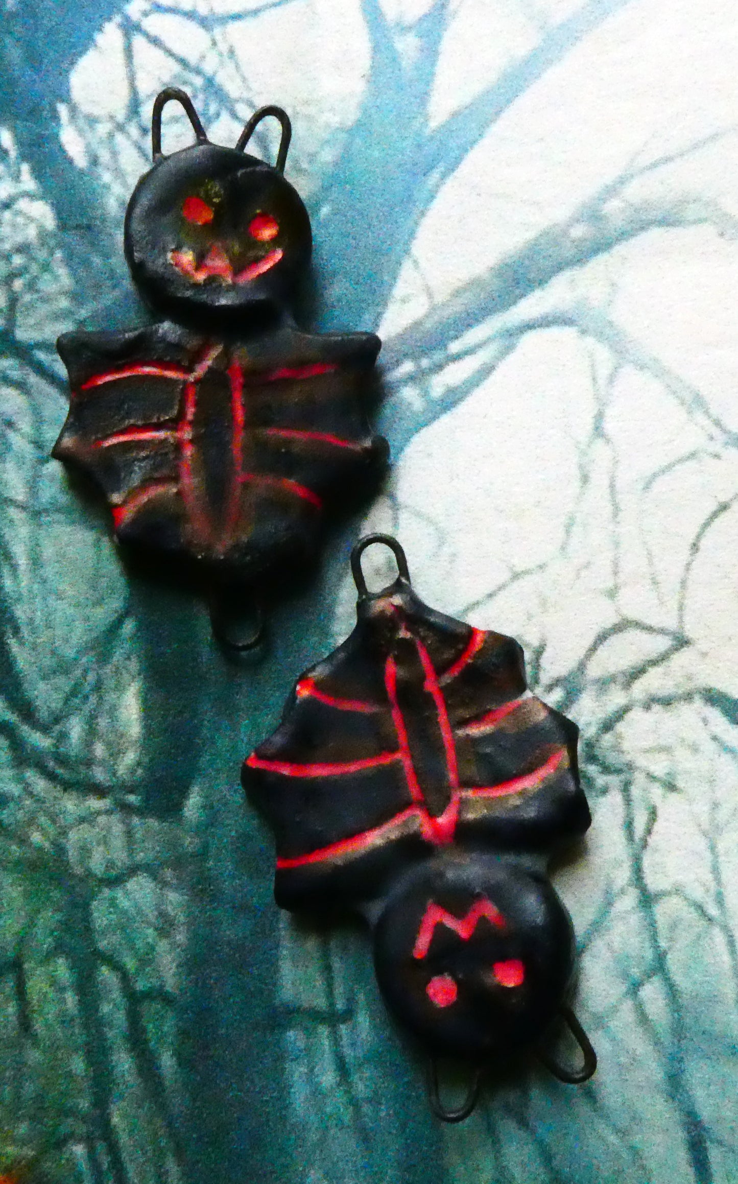 Ceramic Bat Earring Connectors - Matte and Red