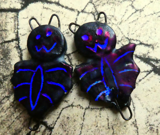 Ceramic Bat Earring Connectors - Matte and Blue