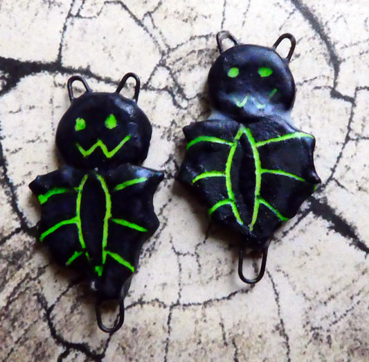 Ceramic Bat Earring Connectors - Matte and Green