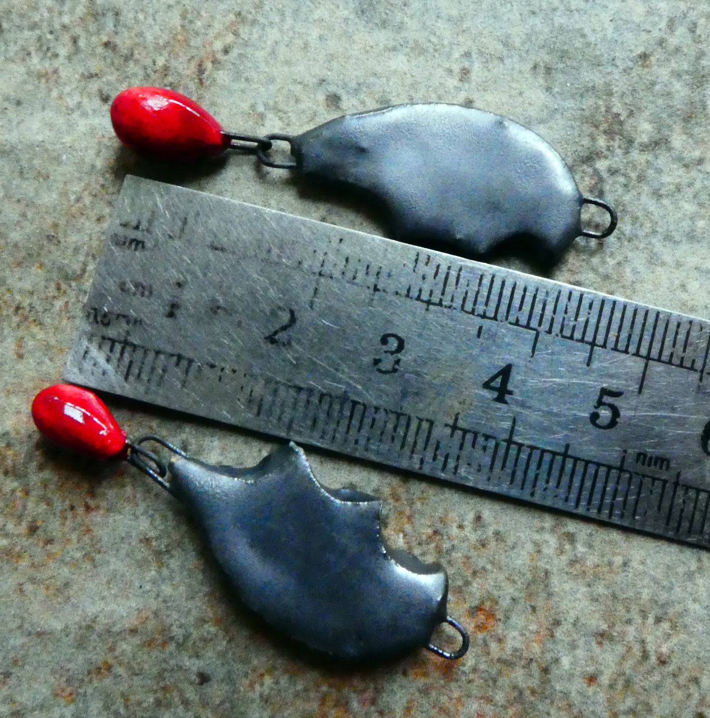 Ceramic Bat Wings with Blood Drops Earring Dangles -Pewter