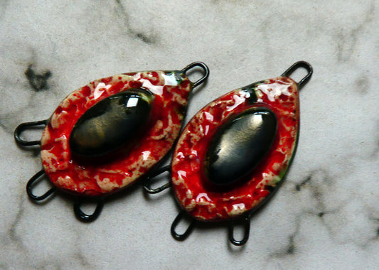 Ceramic Gothic Moulded Earring Connectors -Red#1