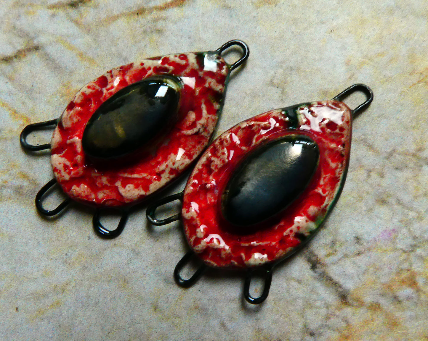 Ceramic Gothic Moulded Earring Connectors -Red#1