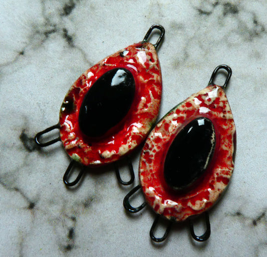 Ceramic Gothic Moulded Earring Connectors -Red#2