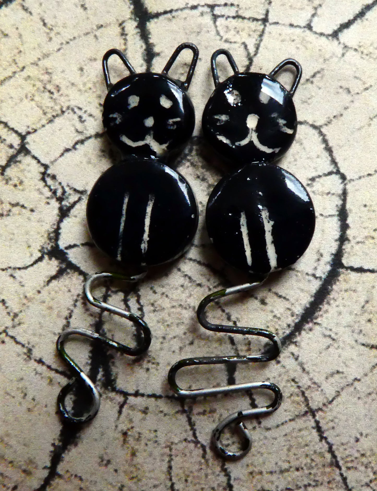 Ceramic Curly Tailed Cat Earring Connectors