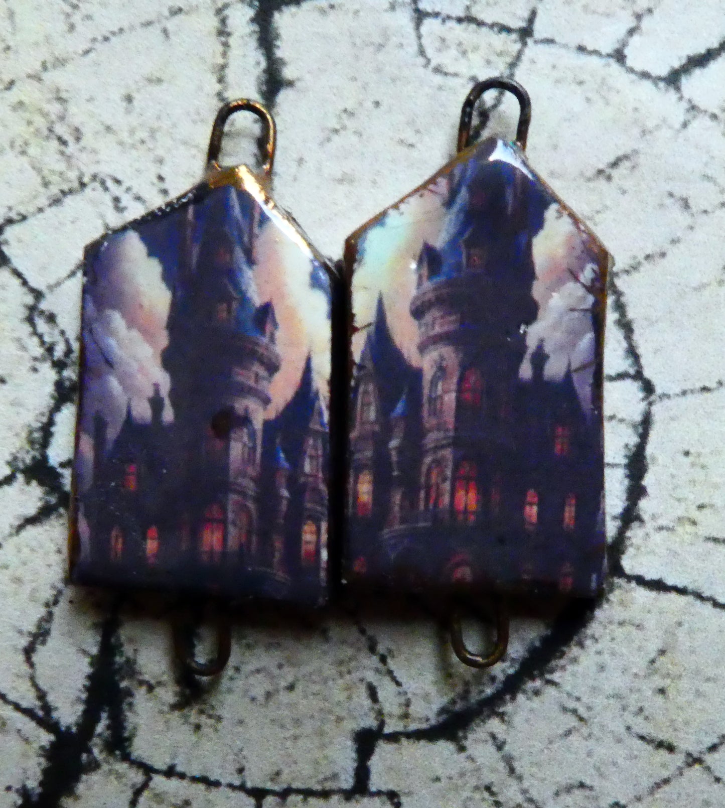 Ceramic Haunted House Decal Earring Connectors - #3