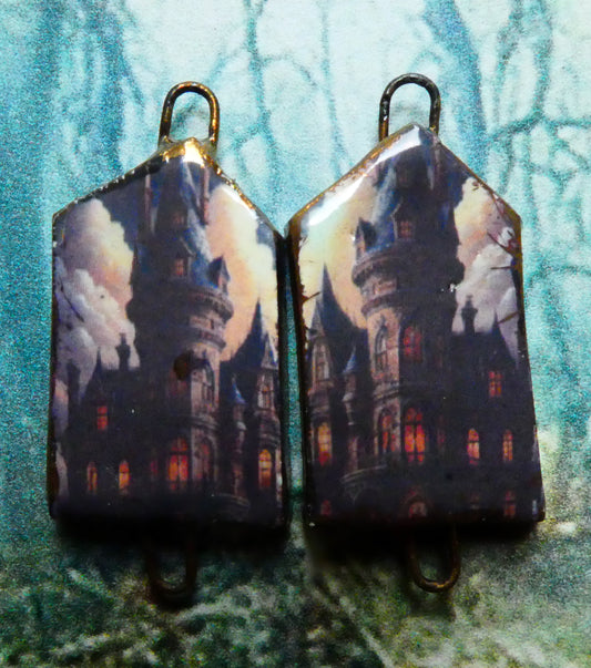 Ceramic Haunted House Decal Earring Connectors - #3