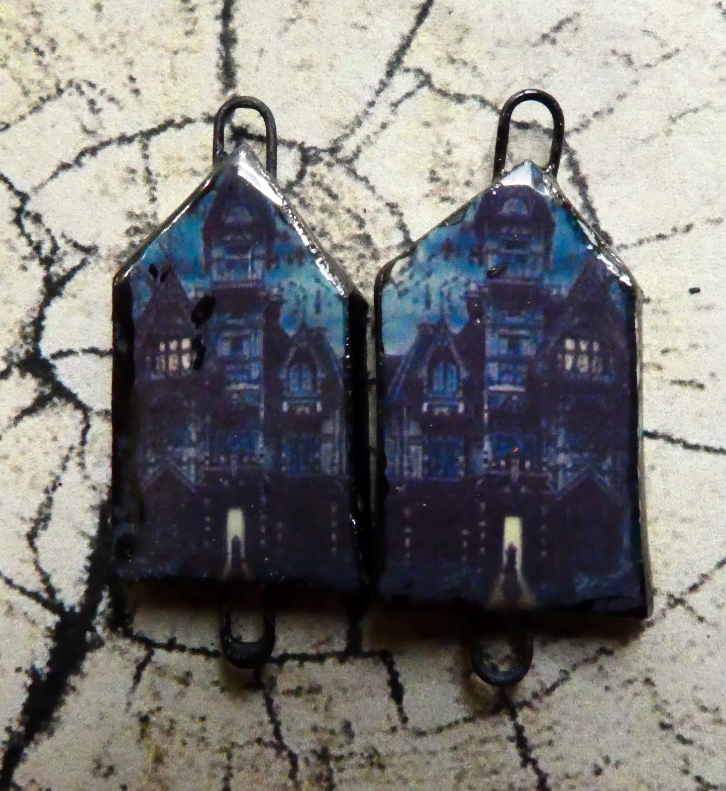 Ceramic Haunted House Decal Earring Connectors - #4