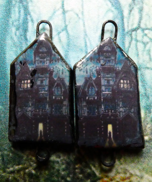 Ceramic Haunted House Decal Earring Connectors - #4