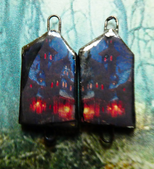 Ceramic Haunted House Decal Earring Connectors - #5