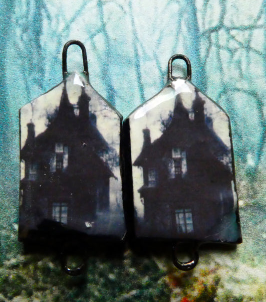 Ceramic Haunted House Decal Earring Connectors - #9
