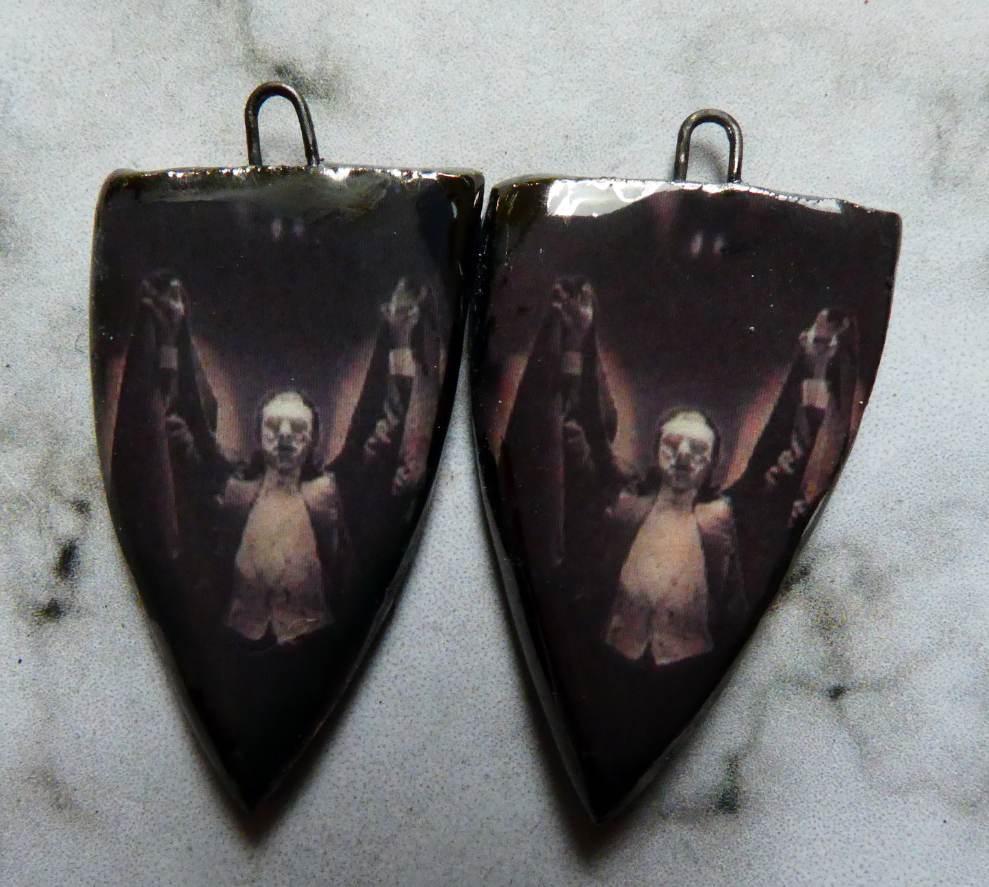 Ceramic Spooky Decal Spear Earring Charms -Dracula #1