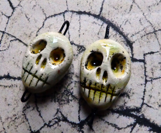 Ceramic Skull Earring Connectors - Crackle