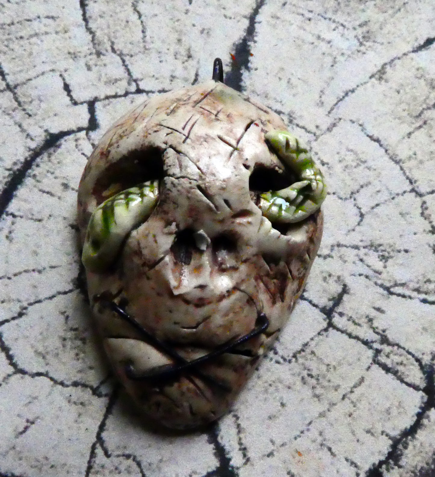 Ceramic Voodoo Stapled Head Pendant #5