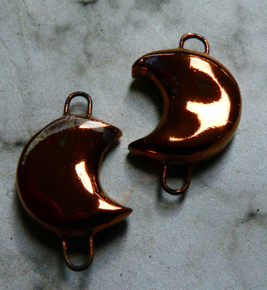 Ceramic Crescent Moon Earring Connectors -Copper Lustre
