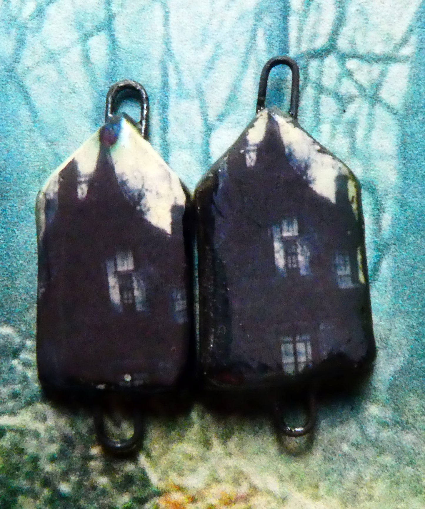 Ceramic Haunted House Decal Earring Connectors - #9