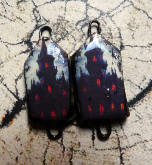 Ceramic Haunted House Decal Earring Connectors - #2