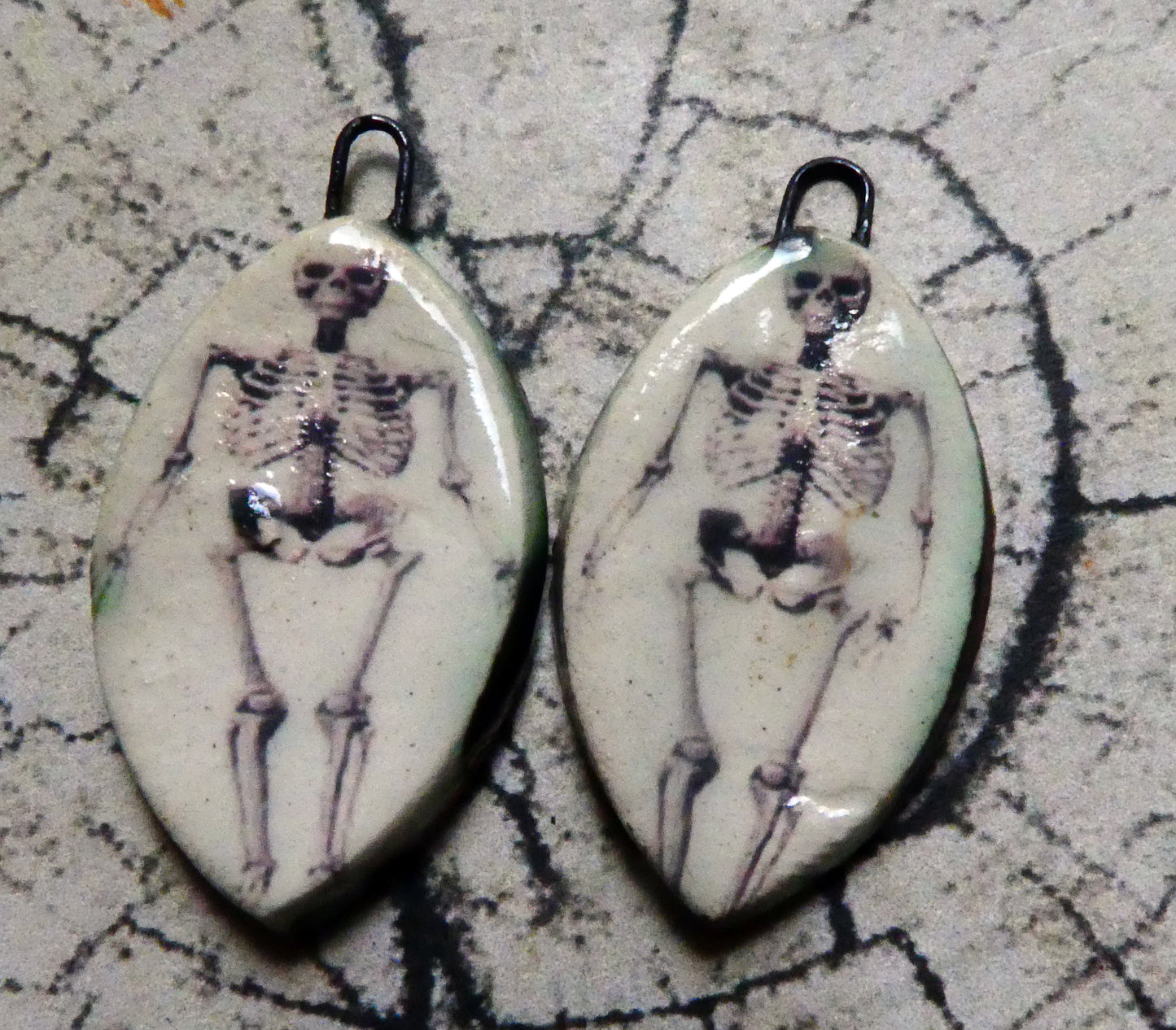 Ceramic Decal Skeleton Earring Charms