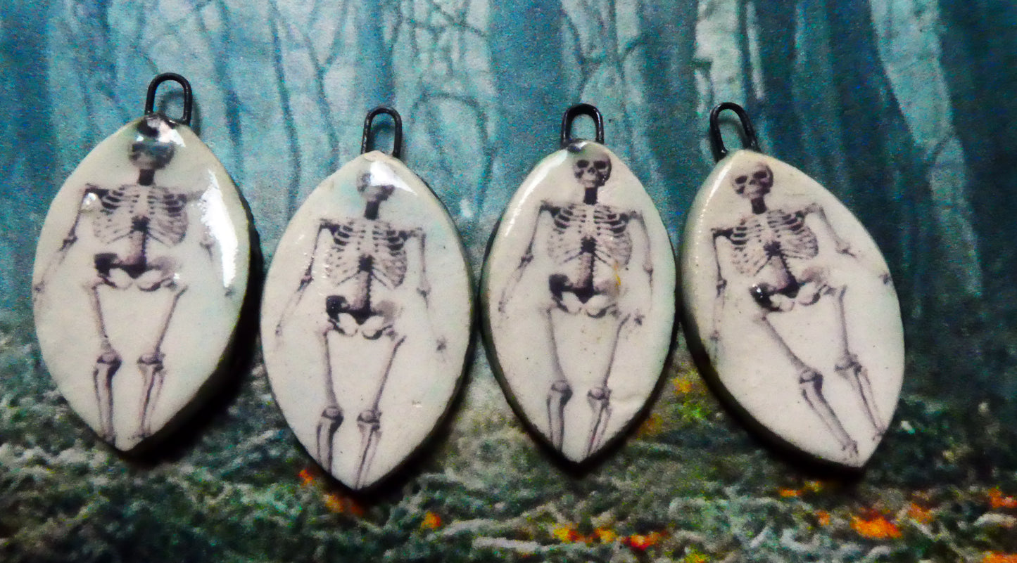 Ceramic Decal Skeleton Earring Charms