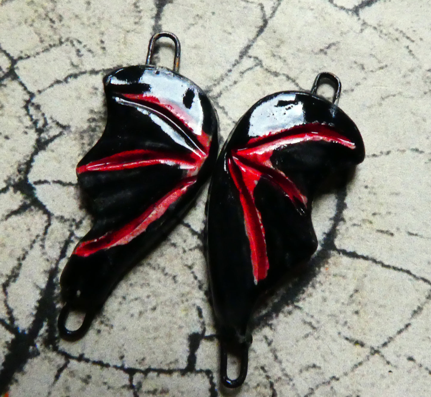 Ceramic Bat Wing Earring Connectors -Gloss Black