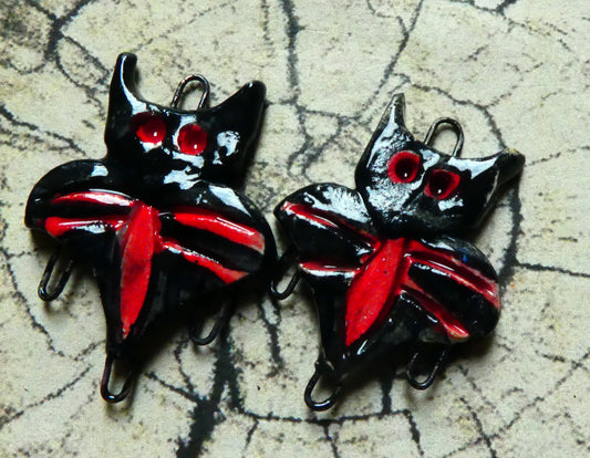 Ceramic Bat Earring Connectors - Black Gloss#2