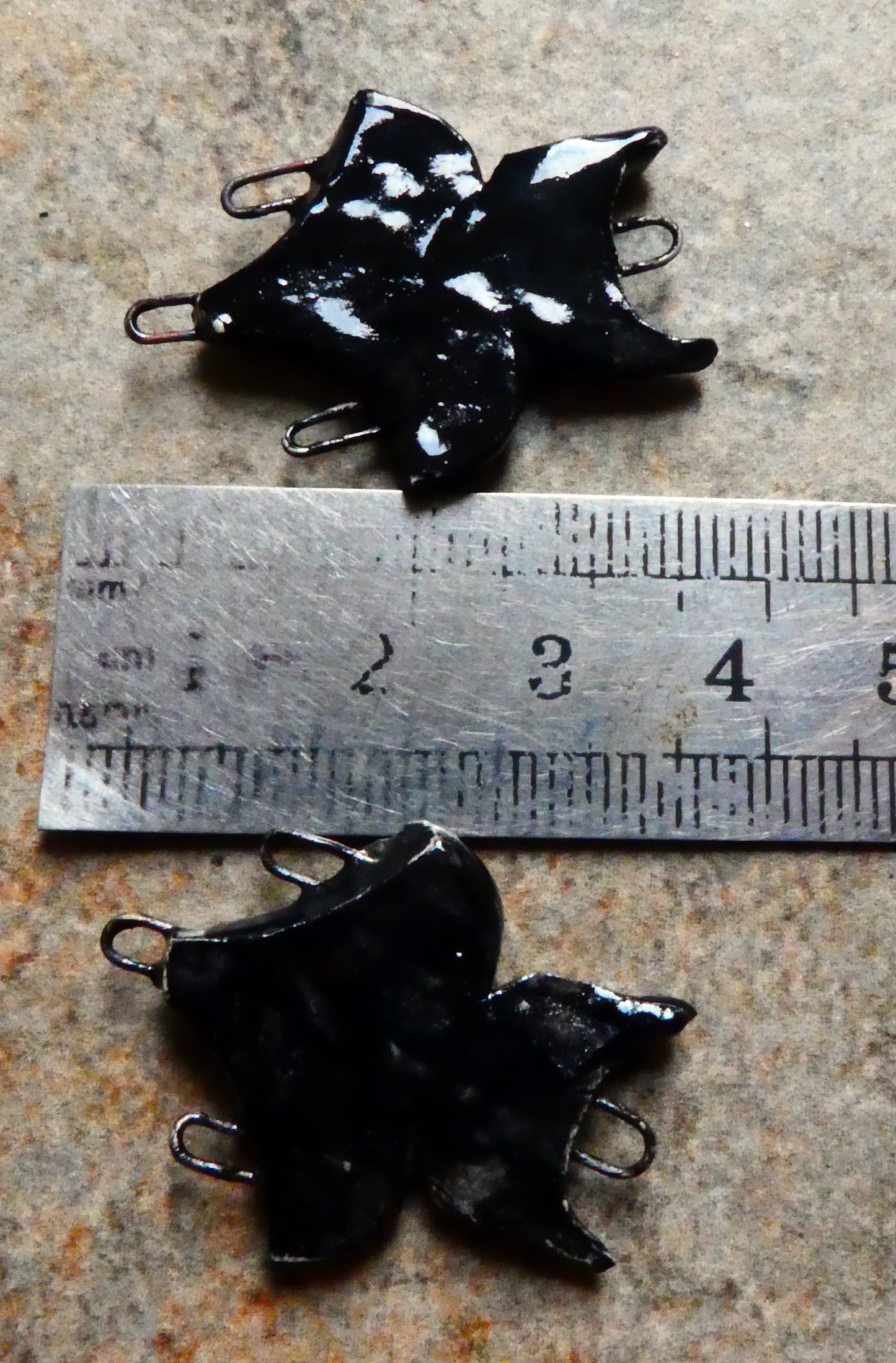 Ceramic Bat Earring Connectors - Black Gloss#2