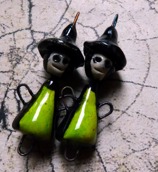 Ceramic Witches Earring Connectors - Neon Green