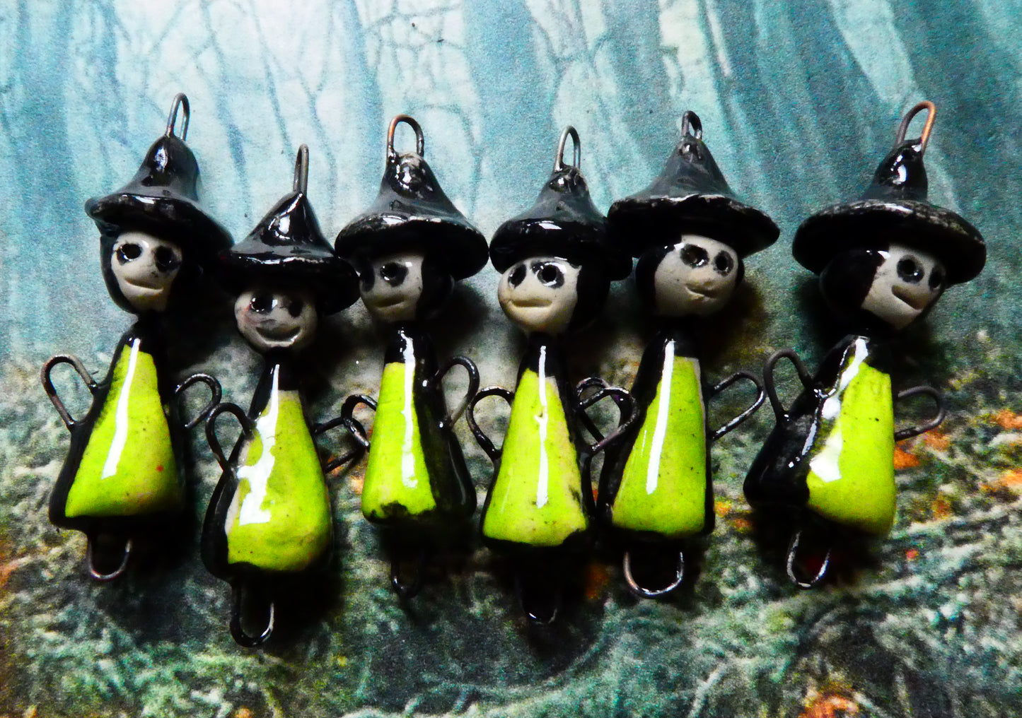 Ceramic Witches Earring Connectors - Neon Green