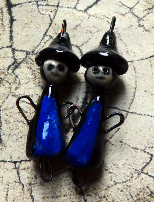 Ceramic Witches Earring Connectors - Dutch Blue