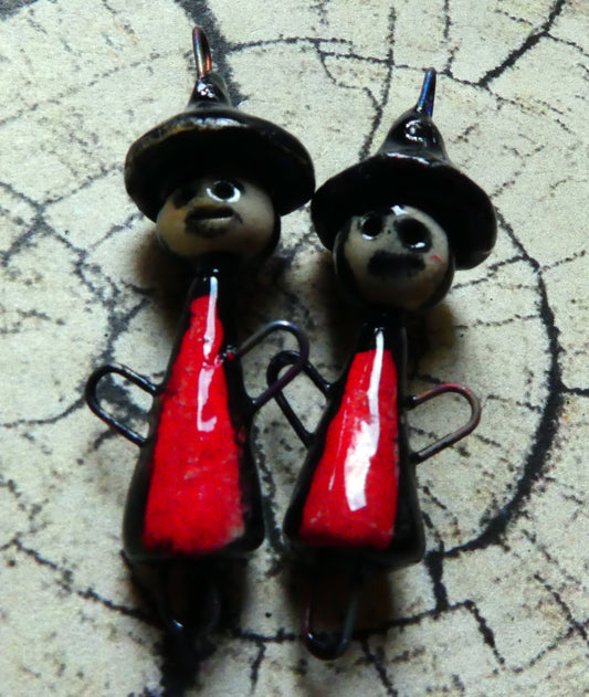 Ceramic Witches Earring Connectors - Red
